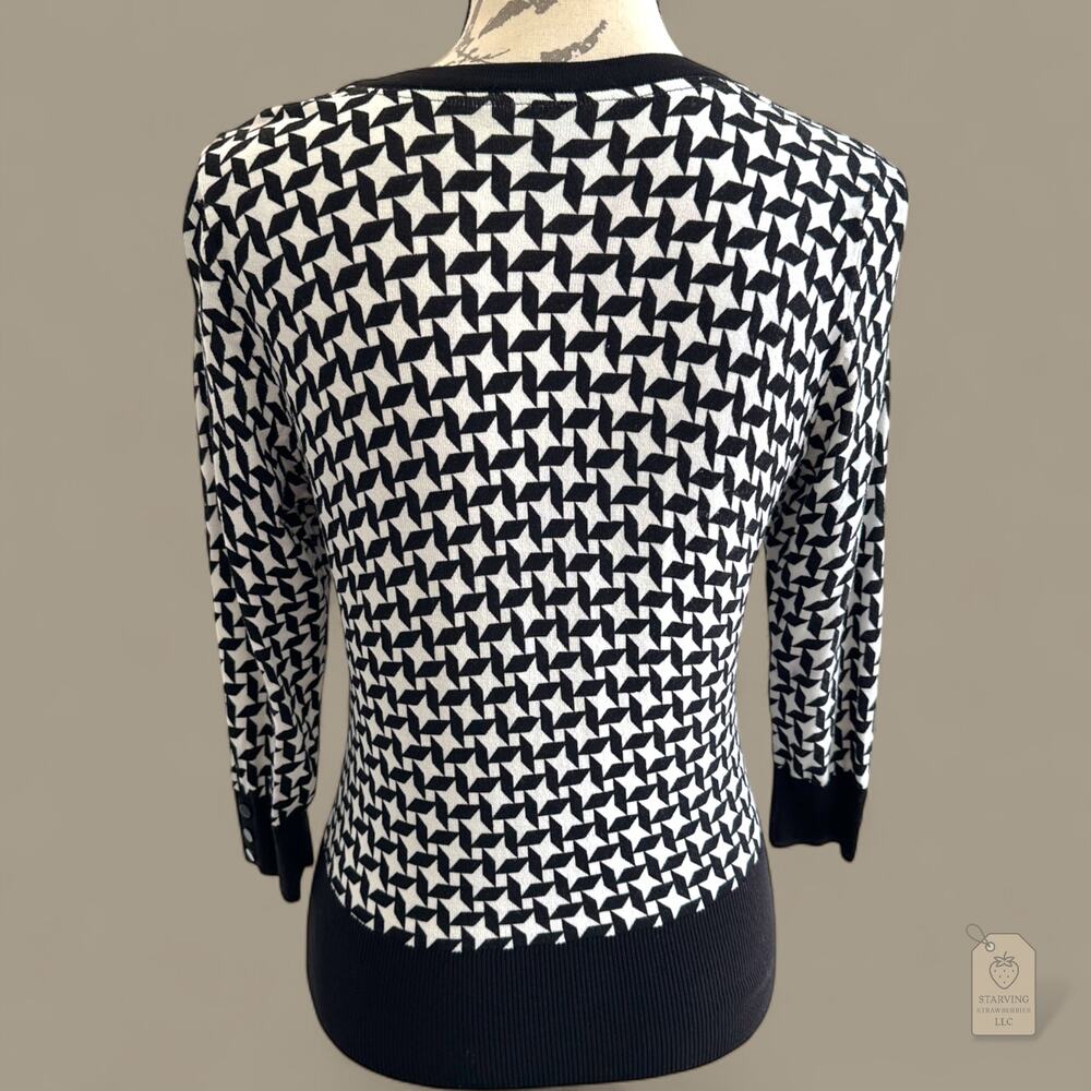 White House Black Market Sweater Small Black White Geometric Button Up - Picture 4 of 6